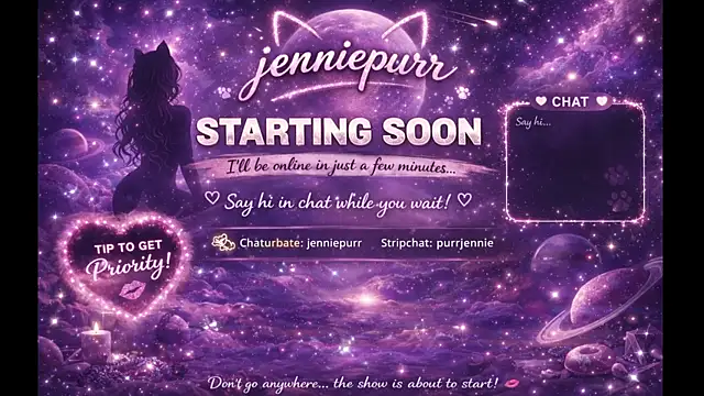 purrjennie online show from March 31, 2026, 9:00 am